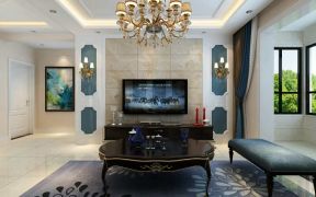 简约欧式风格时尚客厅瓷砖电视墙设计效果图