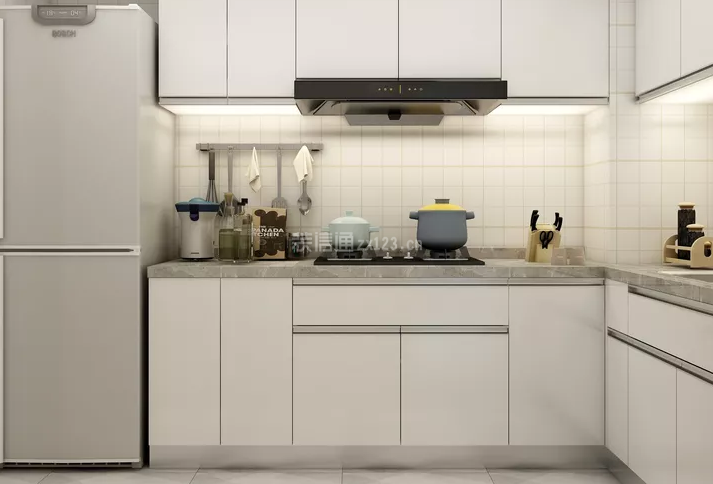 现代北欧120平米三居厨房白色橱柜装修效果图