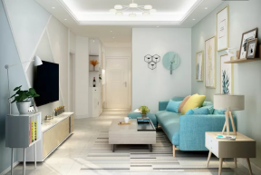 现代北欧120平米三居客厅蓝色沙发装修效果图