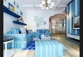 2023地中海客厅蓝色沙发装修效果图