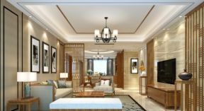新中式风格190平米四居客厅背景墙装修效果图