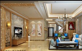 珠江御景豪苑260平米现代中式客厅装修案例