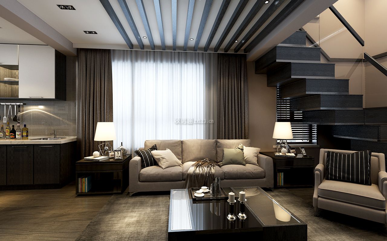 2023港式风格130平二居客厅沙发设计效果图