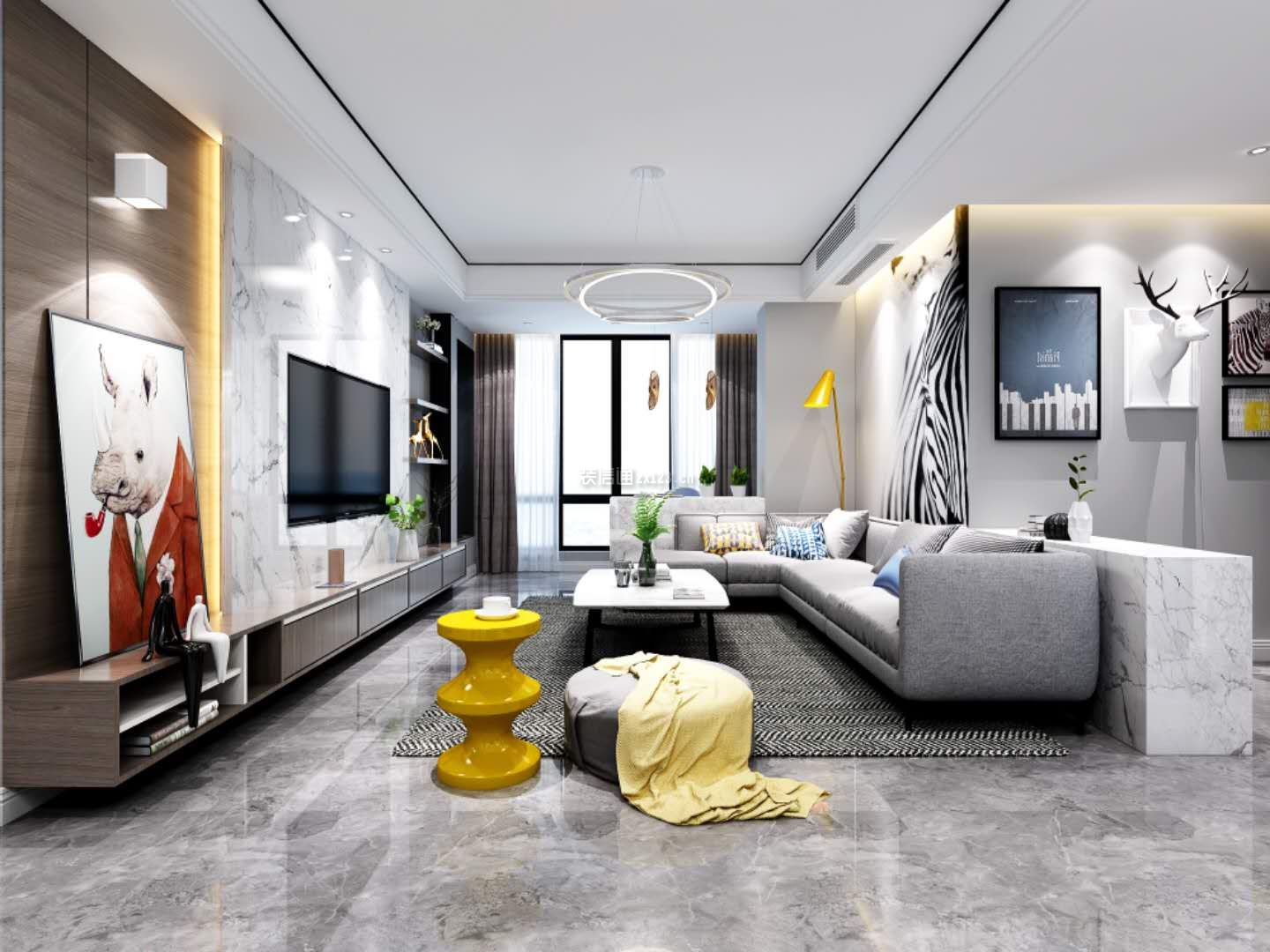 现代简约风格客厅背景墙装修效果图