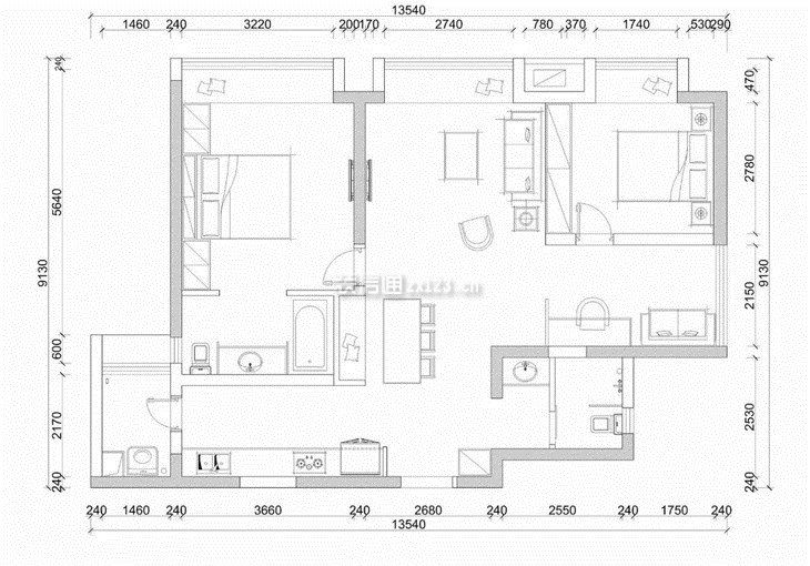 86平米三居室户型平面图