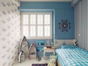 美式田园风格95平米二居儿童卧室背景墙设计图片