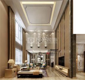 450平别墅新中式风格挑高客厅装修效果