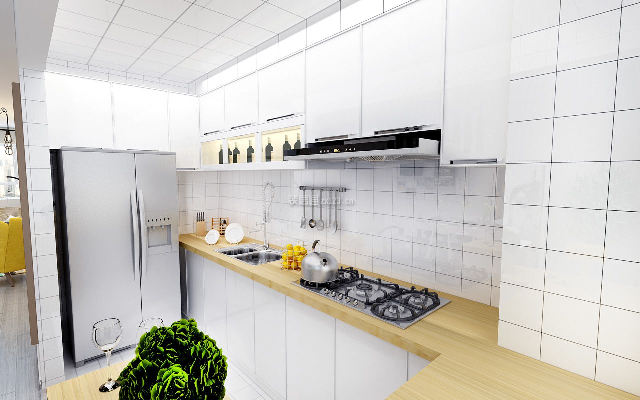 2023北欧风格90平米二居厨房瓷砖墙装修效果图