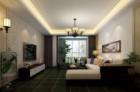 简约新中式风格140平三居客厅电视墙装修效果图