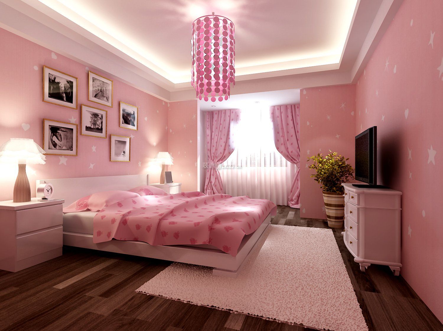 粉色装修卧室效果图图片