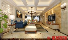 华发蔚蓝堡280平米复式美式风格客厅装修效果图