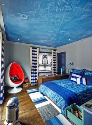 创意家居卧室蓝色吊顶装修设计效果图片