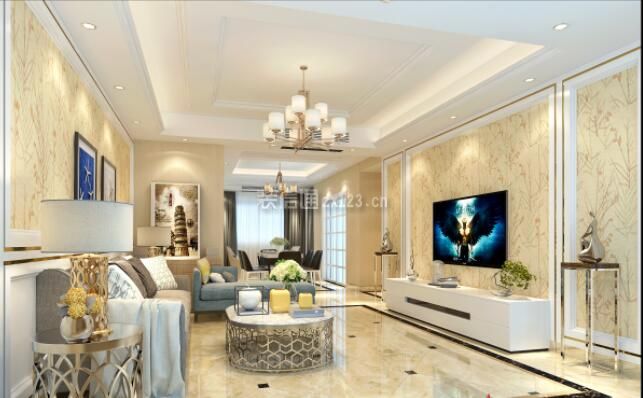 2020现代四居客厅装修效果图 电视背墙效果图现代壁纸 
