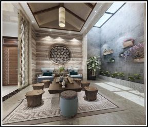 美的林城290平米复式新中式茶室装修案例