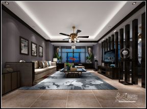 新中式风格128平米三居室客厅吊灯装修效果图