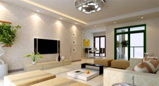 现代风格三居室客厅壁纸电视背景墙装修效果图