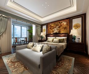 新中式风格202平米四居卧室阳台设计效果图