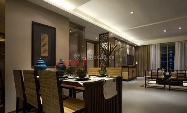 新中式93平方米三居餐厅墙面设计图片
