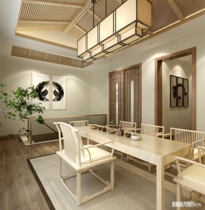 2023新中式风格194平米四居茶室设计图
