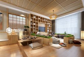 日式风格290平别墅客厅电视墙柜装修效果图