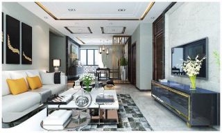 现代中式风140平米四居客厅电视柜装修效果图