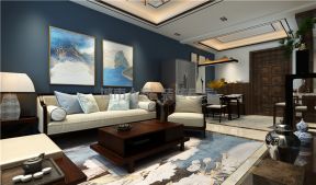 新中式风格91平三居室客厅地面装修效果图