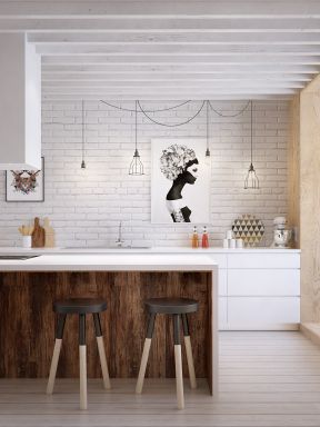 128平米北欧风格三居室厨房吧台装修效果图片