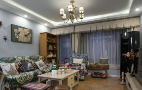 田园地中海风格120平二居客厅沙发墙装修实景图片