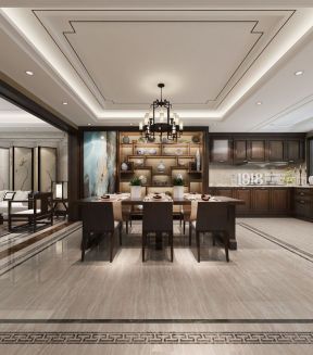 新中式风格200平方米四居餐厅吊顶装潢效果图