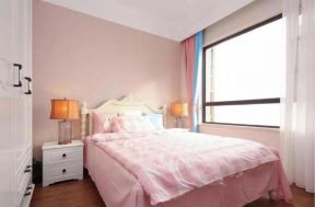 现代美式风格卧室背景墙粉色装饰装修图片