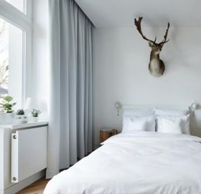 北欧风格卧室纯色窗帘效果图