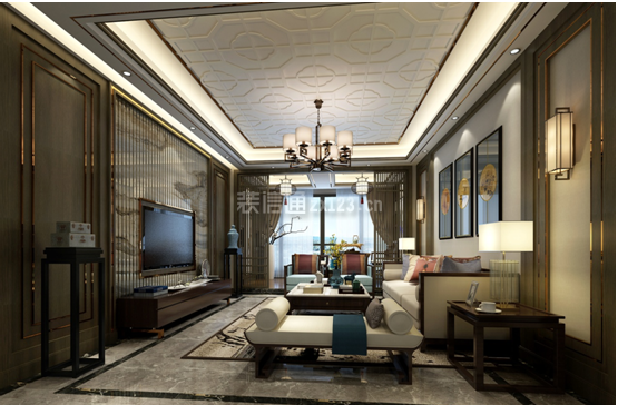  新中式客厅装修设计图 2020大气现代新中式客厅装修图片