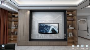 129平米新中式三居室客厅石材电视墙装修效果图