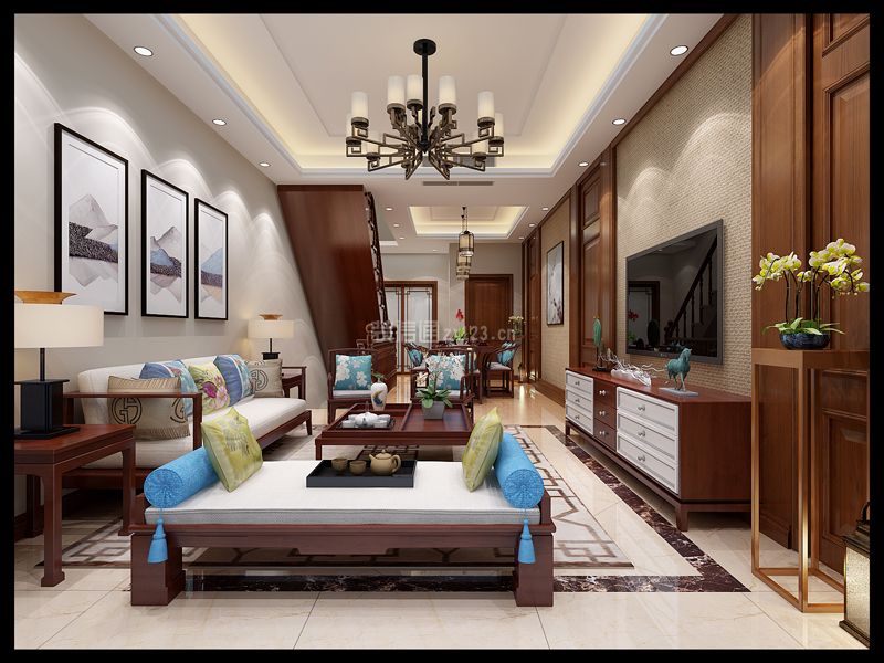 K2海棠湾206平米现代中式风格客厅装修设计