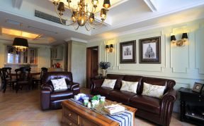 美式风格客厅设计效果图 家庭真皮沙发 