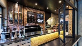 80平咖啡店收银台背景墙红砖墙效果图