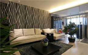 保利蔷薇155平四居现代风格客厅沙发背景墙设计效果