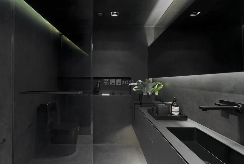 单身公寓精装黑色卫生间效果图