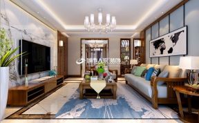 新中式风格190平米四居客厅背景墙装修效果图