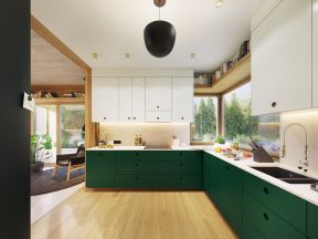 单身公寓精装厨房绿色橱柜效果图