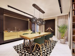 2020单身公寓餐厅设计效果图 2020单身公寓餐厅厨房一体化装修图片