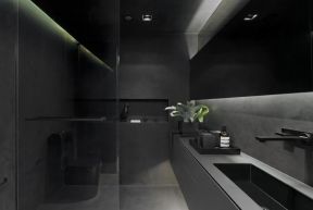 2020现代单身公寓装修效果图 黑色卫生间设计 黑色卫生间效果图