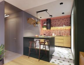 单身公寓厨房餐厅吧台精装设计效果图