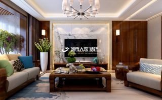 新中式风格190平米四居客厅电视墙装修效果图