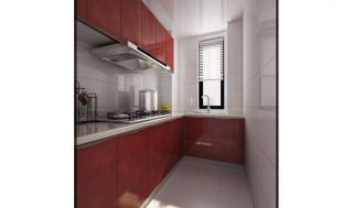 120平米三居室厨房红色橱柜装修效果图