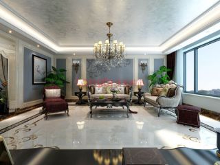 法式新古典风格245平米别墅客厅装修效果图