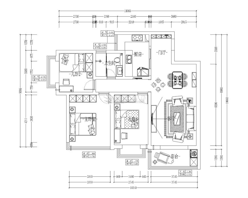 115平方米三居室户型图