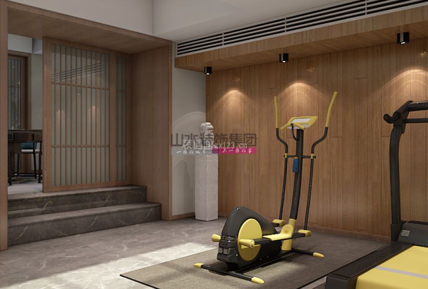 现代中式220平米复式健身房装修效果图