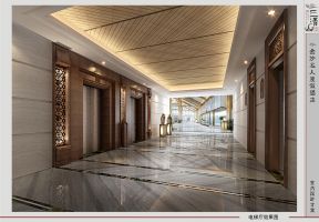 新中式风格酒店电梯口装修效果图