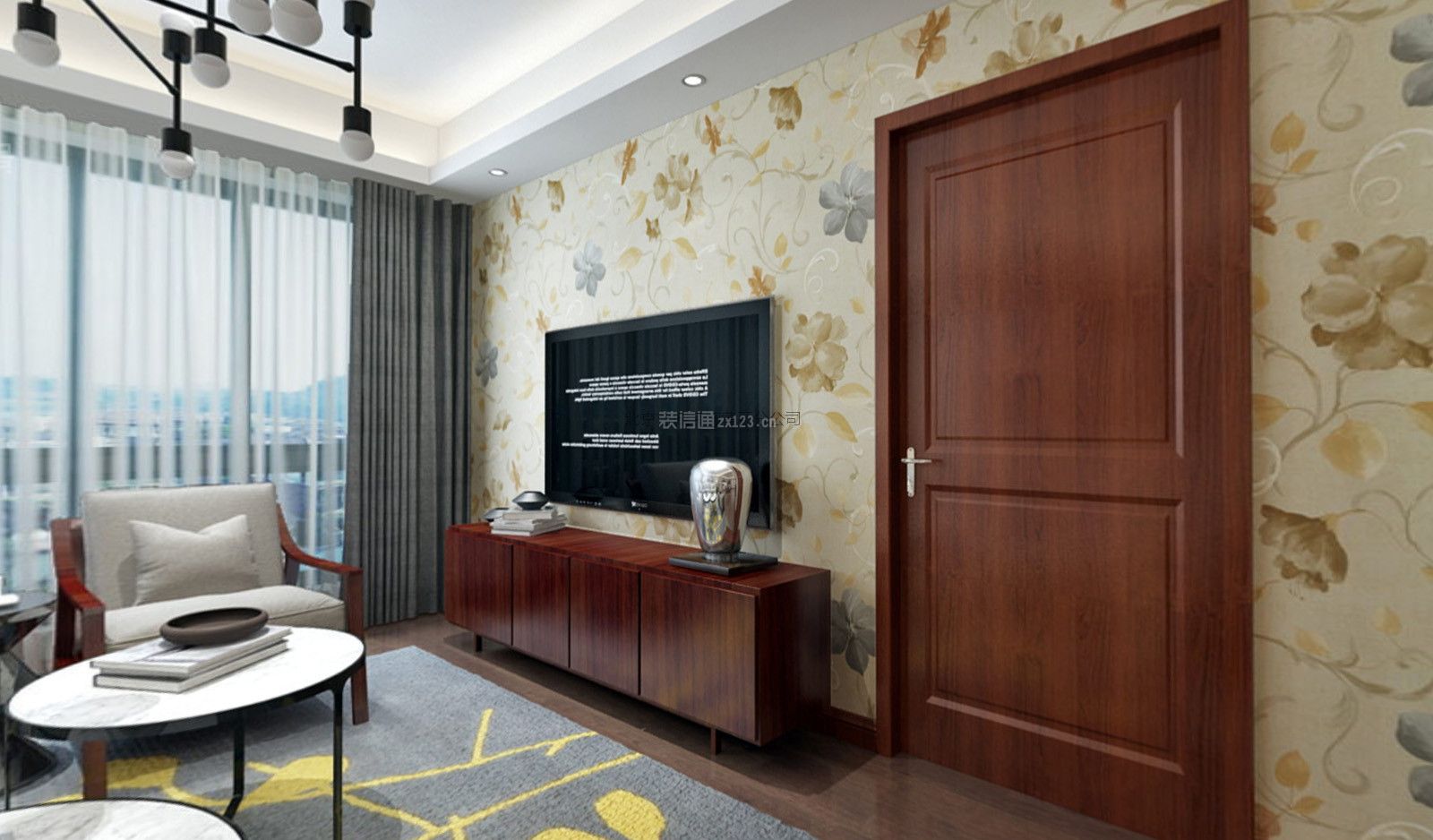 2022简约现代90平米二居客厅门装修效果图